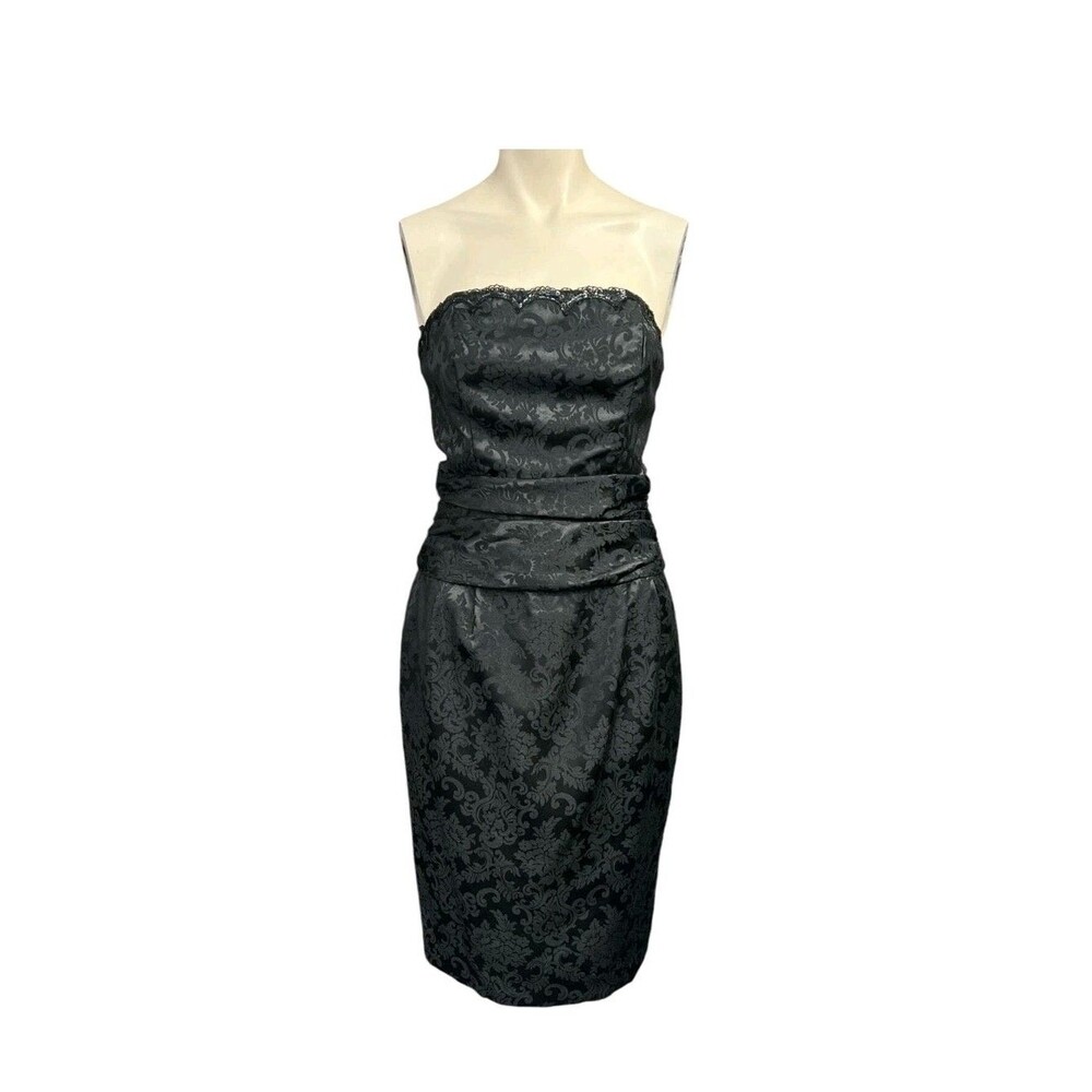 Vintage 80s Scott McClintock Strapless Jacquard Cocktail Dress Size Small Black